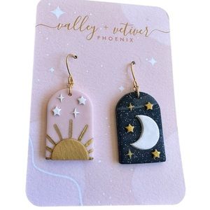Valley and Vetiver Sun and Moon Drop earrings